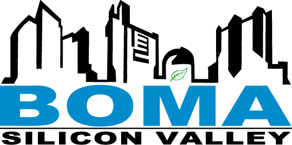 BOMA Silicon Valley logo with black city skyline, a green leaf, and “BOMA” in large blue letters above “SILICON VALLEY” in black.