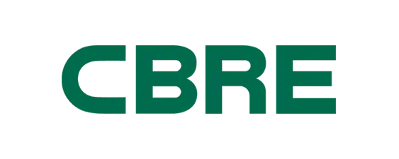 Green, bold, capital letters "CBRE" on a light gray background.