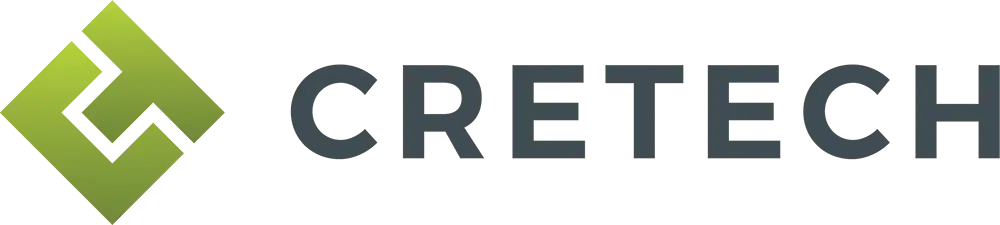 CREtech logo with a green geometric icon to the left and the word "CRETECH" in bold, dark gray letters on a white background.