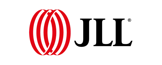 JLL logo featuring three overlapping red ovals next to the bold black letters "JLL" on a light gray background.