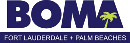 BOMA logo with a palm tree in the 'A', and text below reading "Fort Lauderdale + Palm Beaches.