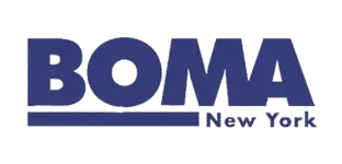 Blue text logo reads "BOMA" with a line underneath, and smaller text below says "New York." White background.