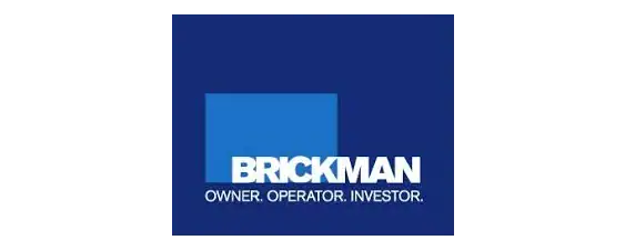 Logo with a dark blue background, a lighter blue rectangle, and the word "BRICKMAN" in bold white text. Below, smaller white text reads: "OWNER. OPERATOR. INVESTOR.