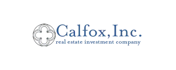 Calfox, Inc. logo with a decorative circular design on the left and the text “Calfox, Inc. real estate investment company” in blue on a white background.
