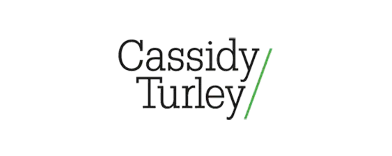 Cassidy Turley logo featuring the company name in black text with a green diagonal line following the word "Turley," all on a light gray background.