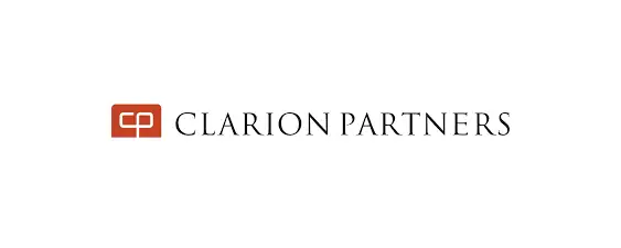 Clarion Partners logo with a red square containing white stylized "cp" initials, followed by the text "CLARION PARTNERS" in black capital letters on a white background.