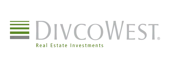 DivcoWest logo with four green bars beside the words "DivcoWest Real Estate Investments" in gray and green text on a white background.