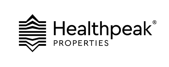 Healthpeak Properties logo with a stylized geometric design on the left and the words “Healthpeak Properties” in bold black text on the right.