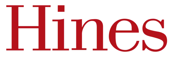 The word "Hines" in large, bold, red serif font on a light gray background.