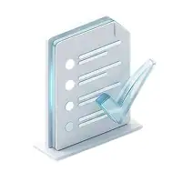 A 3D illustration of a checklist with horizontal lines and circles, featuring a large blue checkmark in front, symbolizing completion or approval.