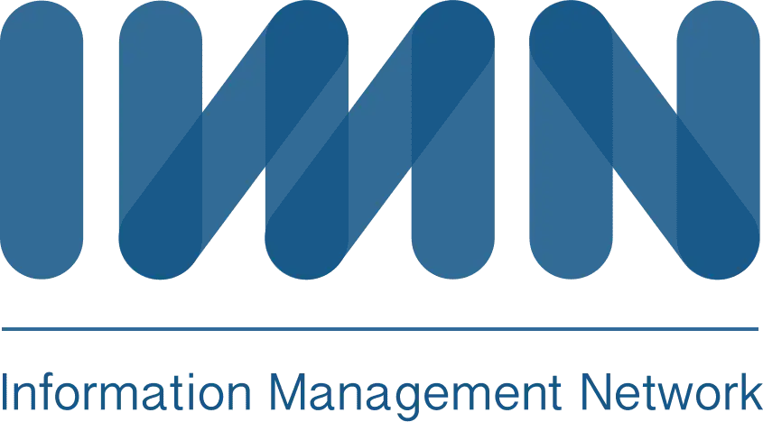 Logo with blue letters "IMN" in a modern, rounded font above the text "Information Management Network" and a horizontal line separating the two.