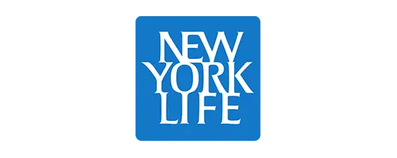 New York Life logo with white text stacked in three lines on a blue square background.