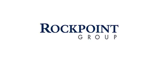 The image shows the logo for Rockpoint Group, with "ROCKPOINT" in large blue letters and "GROUP" in smaller gray letters beneath it on a white background.