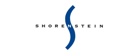 The Shorenstein logo features a large blue curved "S" shape centered between the black capital letters of "SHORENSTEIN" on a light gray background.