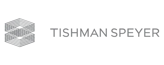 Tishman Speyer logo with a gray geometric design on the left and “TISHMAN SPEYER” in gray capital letters on a light background.